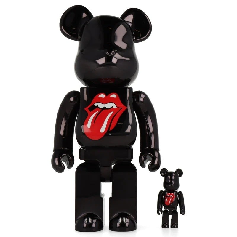 Medicom Toy Be@rbrick - The Rolling Stones logo Black Chrome, 400% & 100%