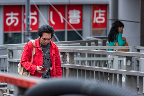 Man in red jacket