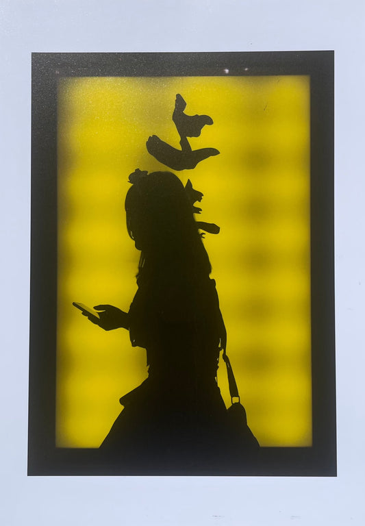 Girl in front of yellow neon (A4 Print)